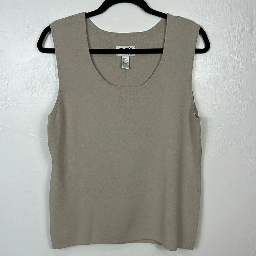 Chico’s Design Scoop Neck Grayish Beige Tank Top Size XL